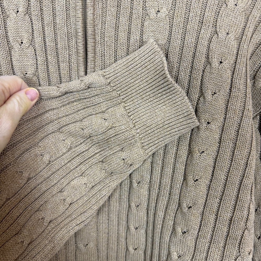 Eddie Bauer Cable Knit Quarter Zip Sweater Tan Cotton Pullover Size Large - Picture 4 of 7